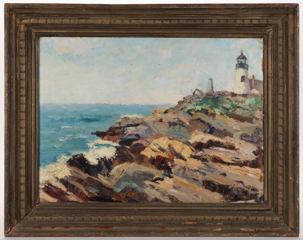 Parker Gamage comparable auction result: parker gamage american 1882 1960 attributed maine coastal landscape with pemaquid lighthouse