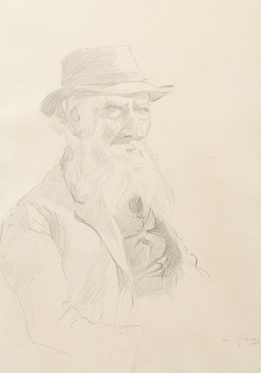 Emile Claus comparable auction result: emile claus 1849 1924 portrait of an older man with a beard pencil on paper