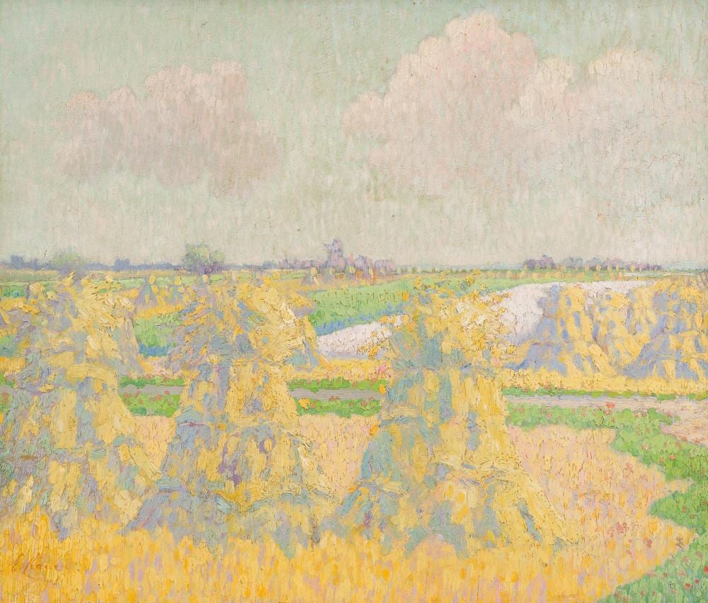 Emile Claus comparable auction result: emile claus 1849 1924 haystacks in a summer landscape oil on panel
