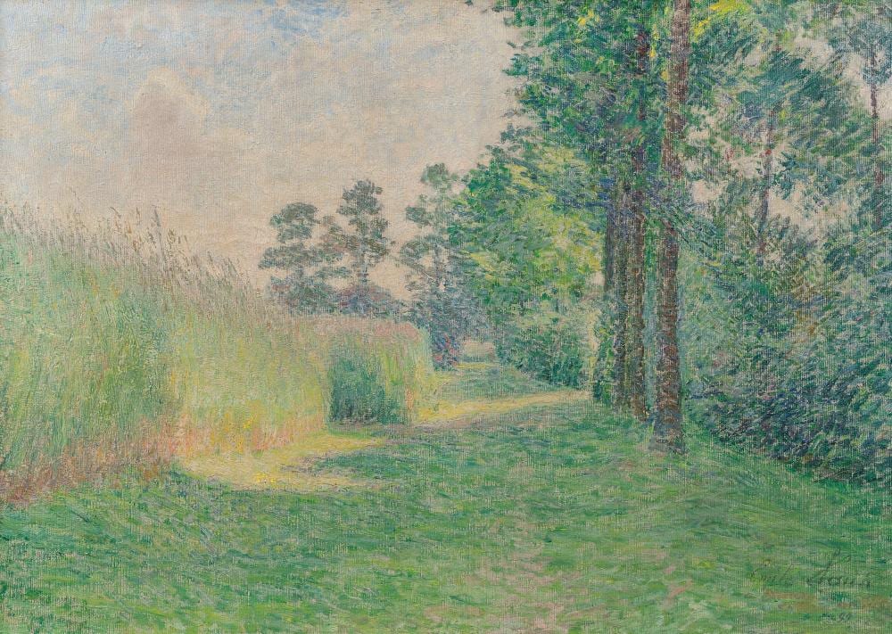 Emile Claus comparable auction result: emile claus 1849 1924 or in the manner of along the edges of the grain field oil on canvas dated 1896 99