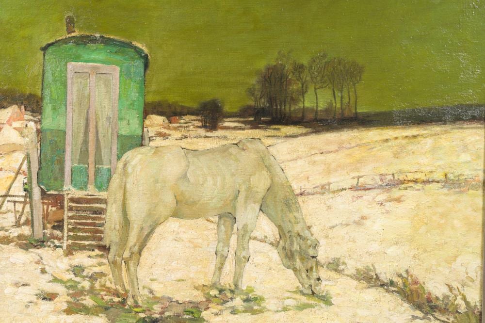 Oscar Coddron comparable auction result: oscar coddron 1881 1960 snow landscape with a horse and a caravan oil on canvas