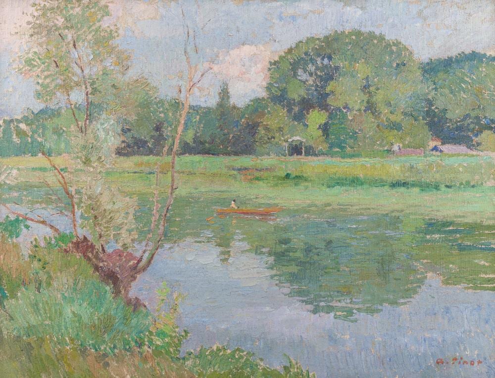 albert pinot 1875 1962 river landscape with a boat on the water oil on canvas · Coronari Auctions · 2026-04-25 Albert Pinot comparable auction result: albert pinot 1875 1962 river landscape with a boat on the water oil on canvas