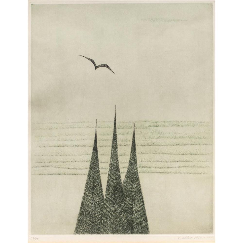 keiko minami 1911 2004 three fir trees · Clars Auctions · 2026-04-18 Keiko Minami comparable auction result: keiko minami 1911 2004 three fir trees