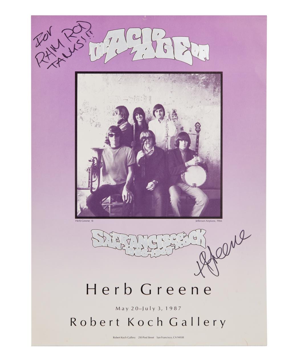 herb greene signed 1987 the age of acid exhibition poster · Julien's Auctions · 2026-04-22 Herb Greene comparable auction result: herb greene signed 1987 the age of acid exhibition poster