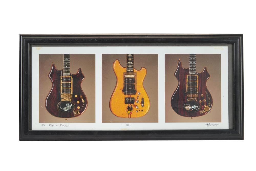 herb greene triptych photos of jerry garcia s doug irwin guitars signed to lawrence ram rod shurtliff · Julien's Auctions · 2026-04-22 Herb Greene comparable auction result: herb greene triptych photos of jerry garcia s doug irwin guitars signed to lawrence ram rod shurtliff