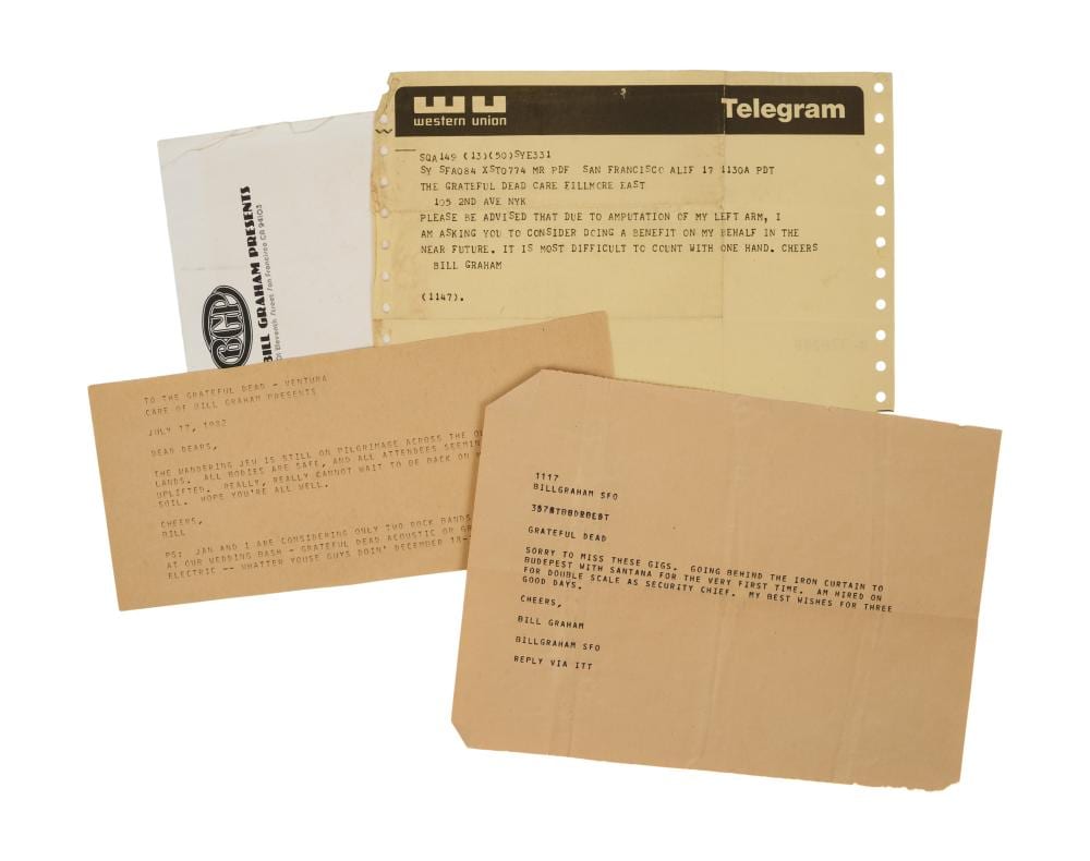 bill graham 1980s grateful dead telegrams · Julien's Auctions · 2026-04-22 Bill Graham comparable auction result: bill graham 1980s grateful dead telegrams