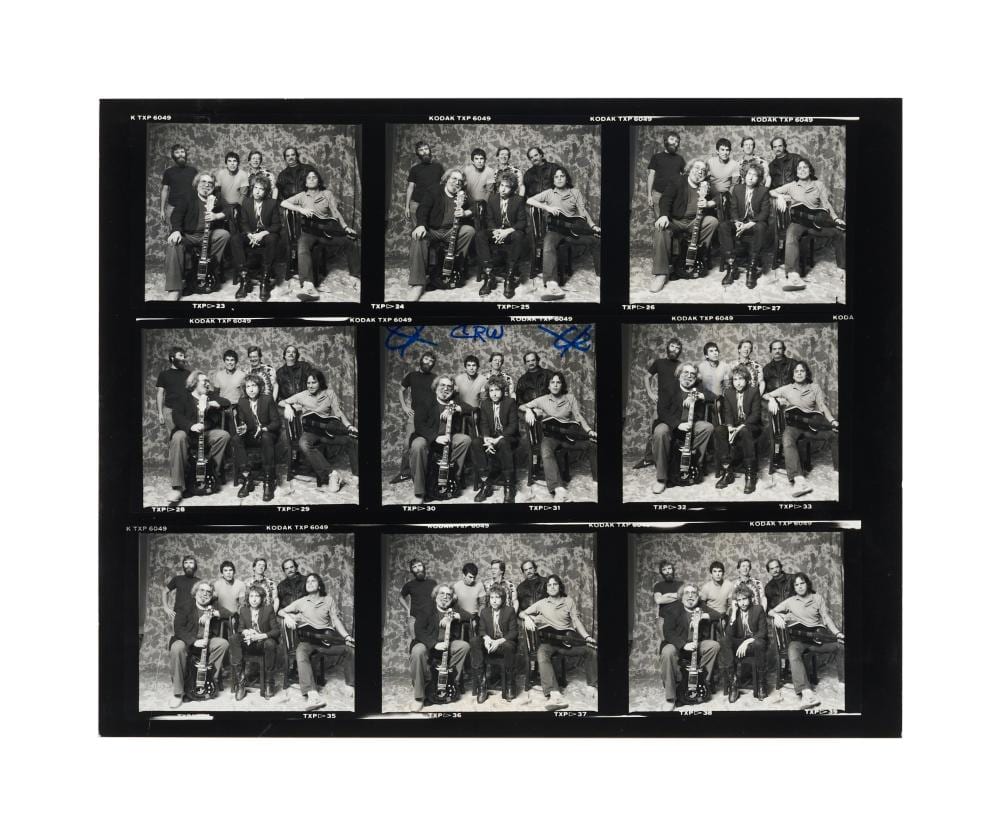 herb greene 1987 stamped dylan and the dead tour photo shoot contact sheet · Julien's Auctions · 2026-04-22 Herb Greene comparable auction result: herb greene 1987 stamped dylan and the dead tour photo shoot contact sheet