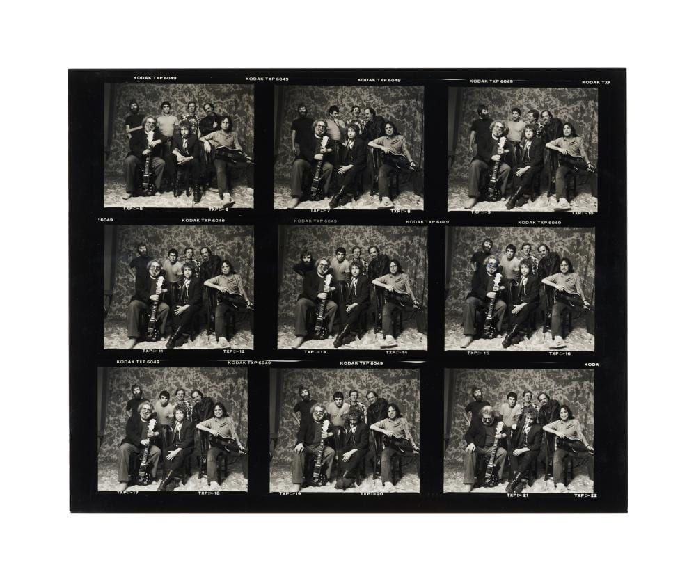 herb greene 1987 stamped dylan and the dead tour photo shoot contact sheet · Julien's Auctions · 2026-04-22 Herb Greene comparable auction result: herb greene 1987 stamped dylan and the dead tour photo shoot contact sheet