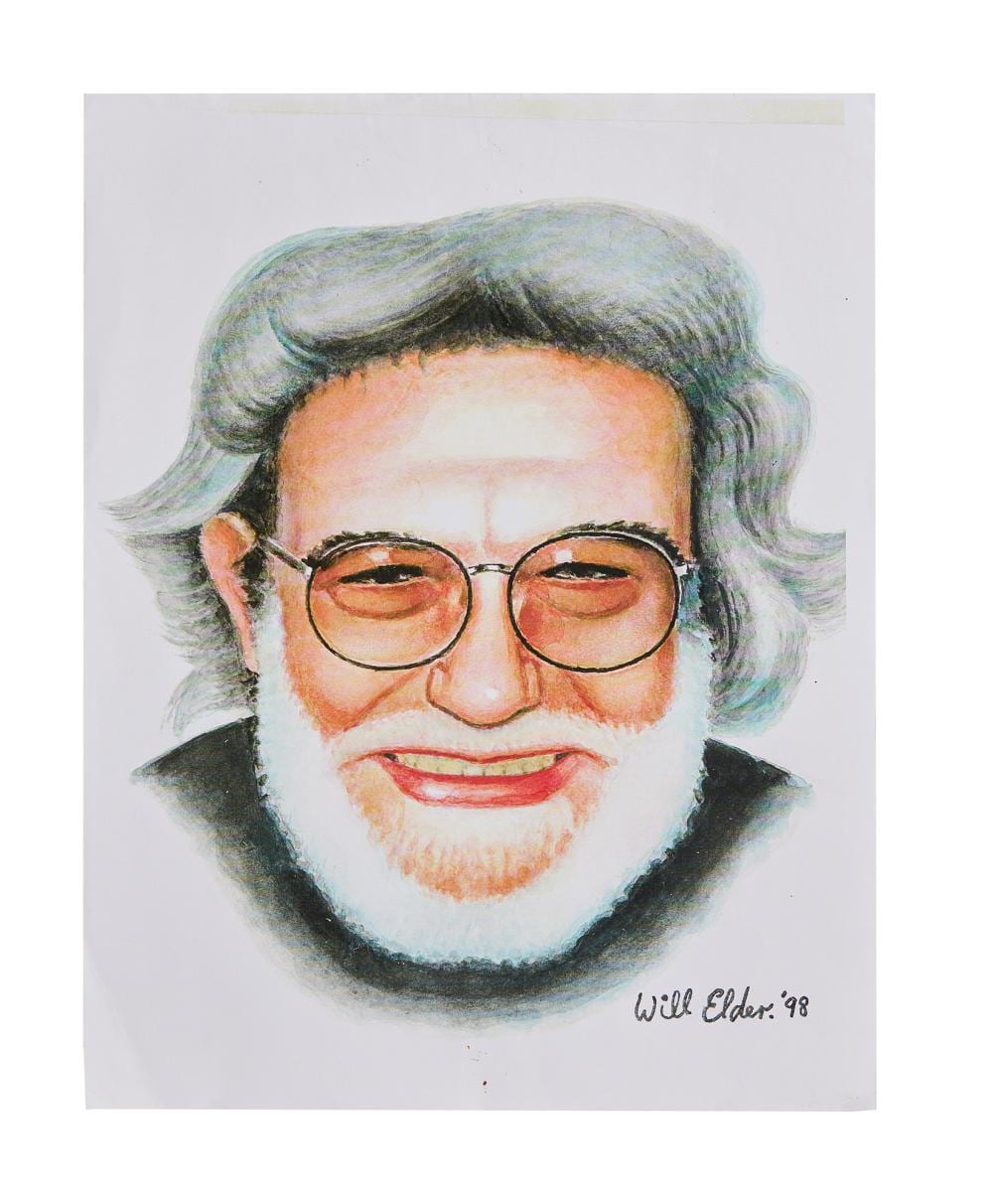 Jerry Garcia comparable auction result: jerry garcia 1998 will elder portrait print with note