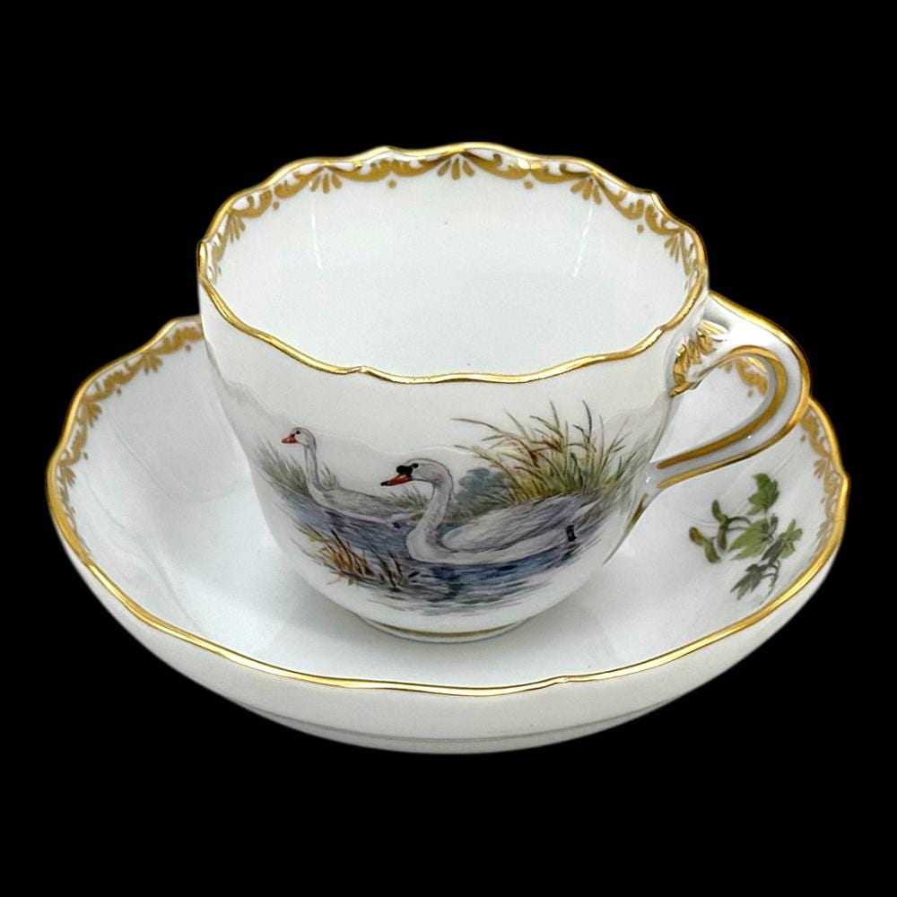 Johann Elias Ridinger comparable auction result: meissen mocha cup colorful wildlife painting after johann elias ridinger