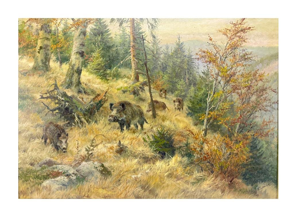 Fritz Laube comparable auction result: fritz laube 1914 1993 sounder of wild boars in an autumnal forest