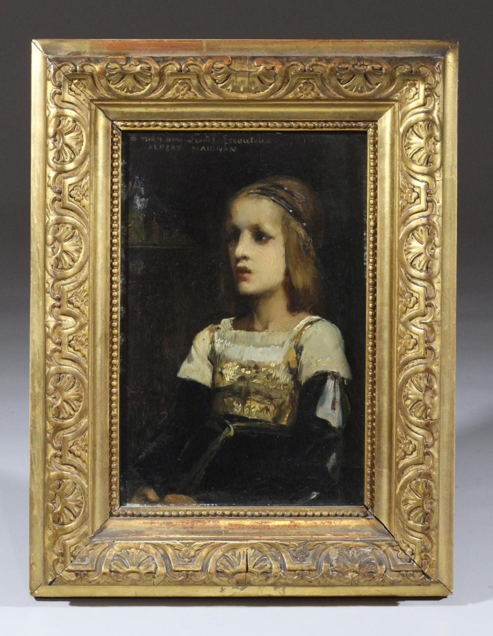 albert maignan beaumont sur sarthe 14 octobre 1845 saint prix 29 septembre 1908 portrait de jeune femme · ARTESIA - Maison de Ventes aux Enchères · 2026-04-25 Albert Maignan comparable auction result: albert maignan beaumont sur sarthe 14 octobre 1845 saint prix 29 septembre 1908 portrait de jeune femme