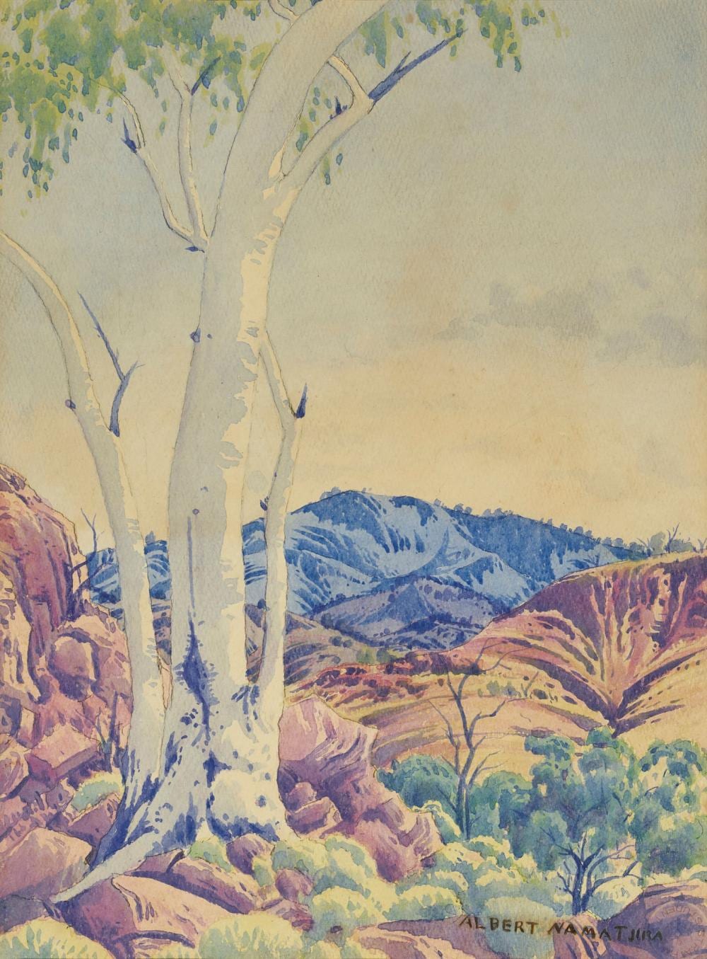 Albert Namatjira comparable auction result: albert namatjira 1902 1959 finke river ghost gum c1947