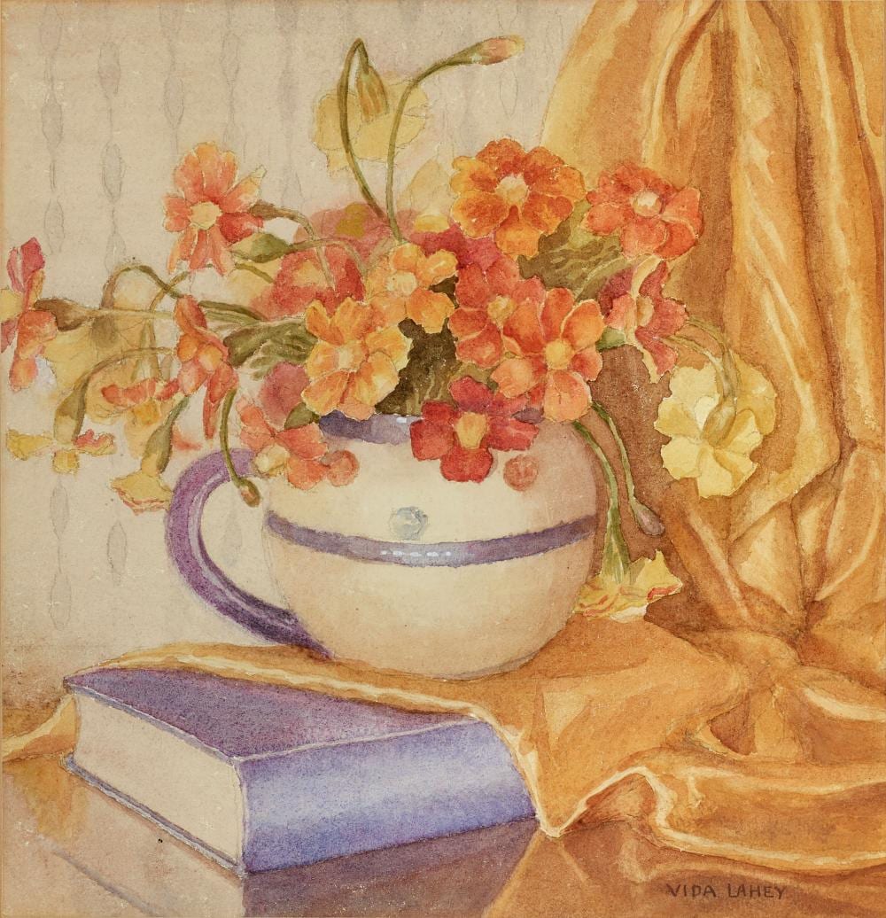 Vida Lahey comparable auction result: vida lahey 1882 1968 still life with book and drape