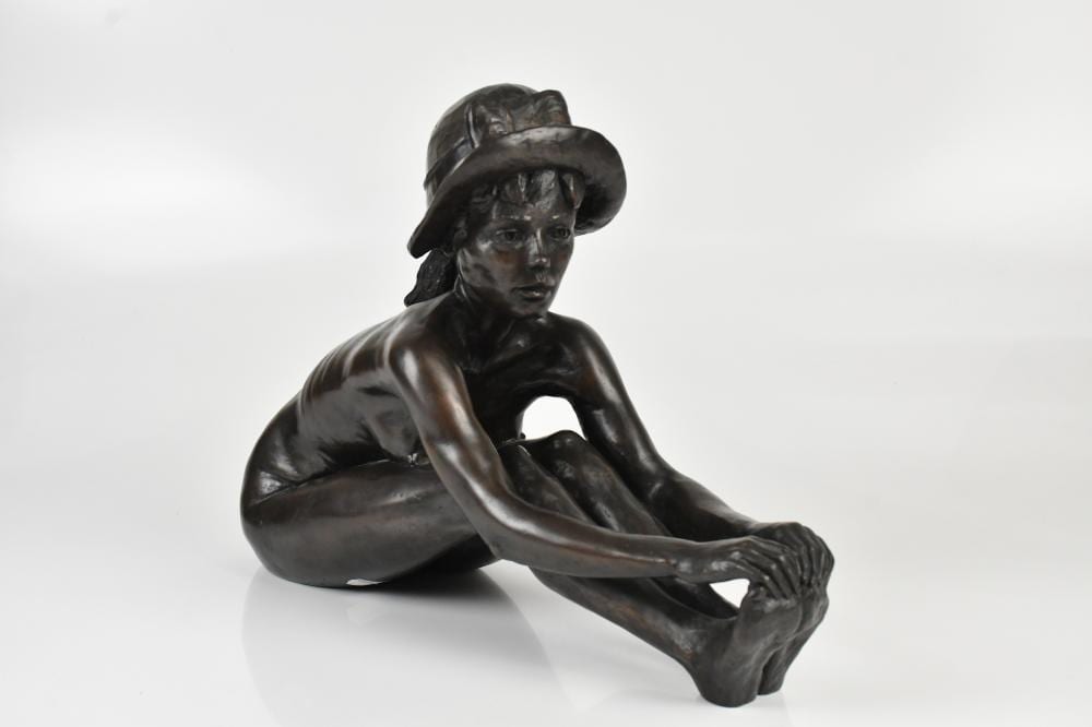 Tom Greenshields comparable auction result: tom greenshields 1915 1994 a cold cast resin bronzed sculpture anna s hat numbered 175 350 height 32cm length 41cm