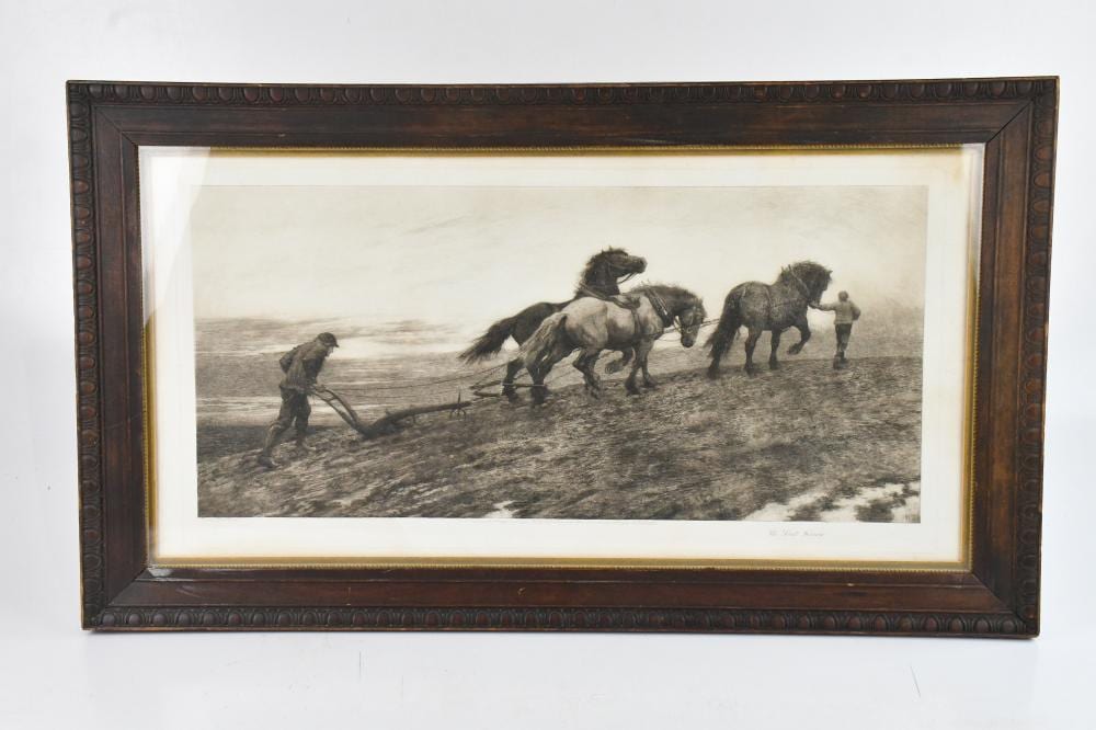 Herbert Thomas Dicksee comparable auction result: herbert dicksee 1862 1942 etching the last furrow published by frost and read 1899 31 x 61cm framed and glazed