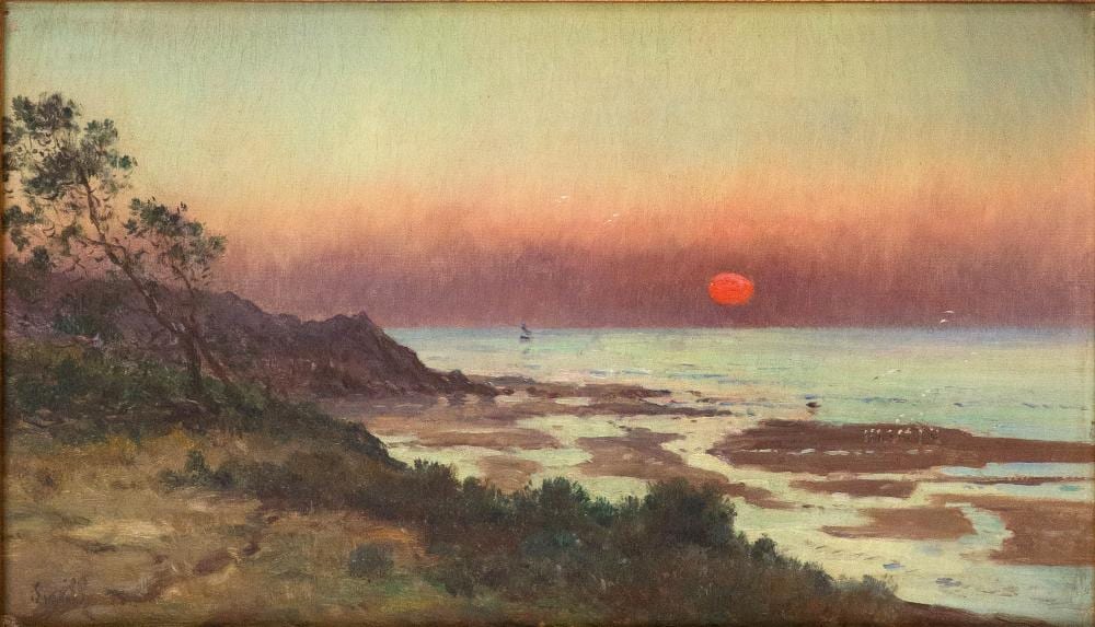 Marie Joseph Léon Iwill comparable auction result: marie joseph l on iwill 1850 1923 sunset over coastline oil on canvas