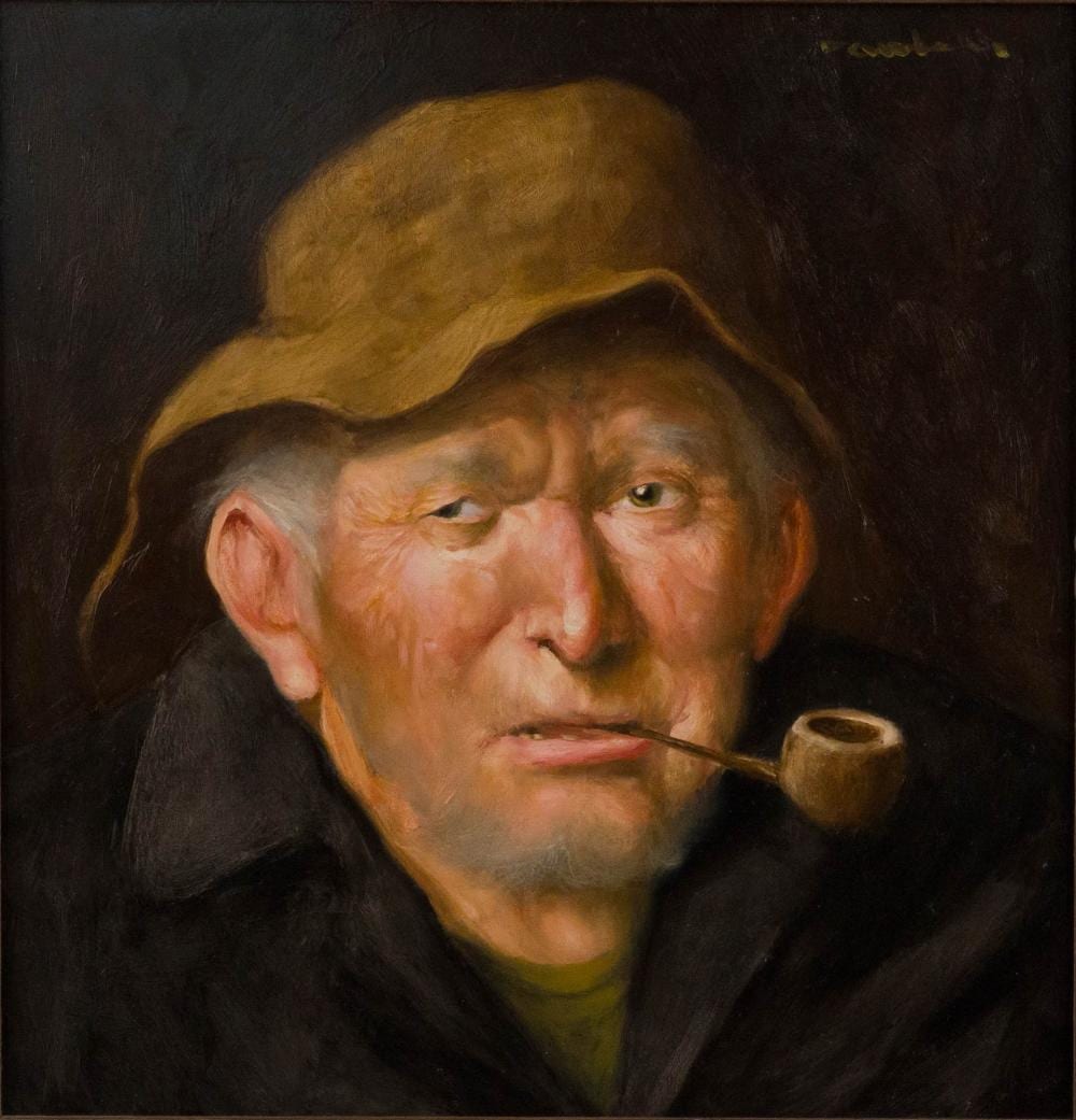 joseph william dawley american 1936 2008 portrait of man with pipe oil on canvas · Nye & Company · 2026-04-29 Joseph William Dawley comparable auction result: joseph william dawley american 1936 2008 portrait of man with pipe oil on canvas