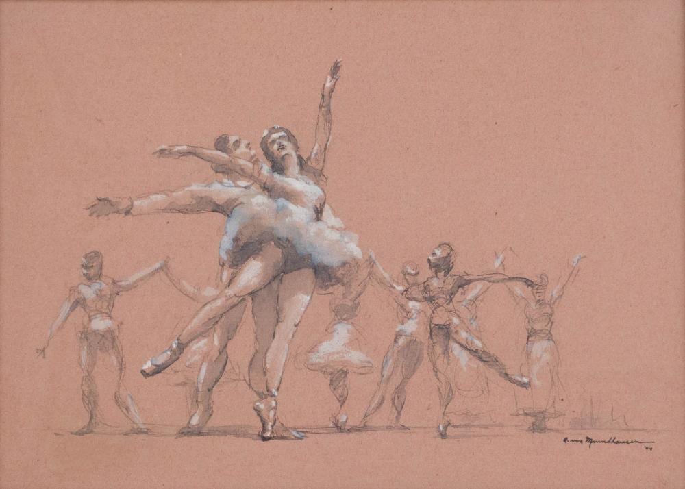 August von Munchhausen comparable auction result: august von munchhausen american 1908 ballet dancers pencil and watercolor on paper