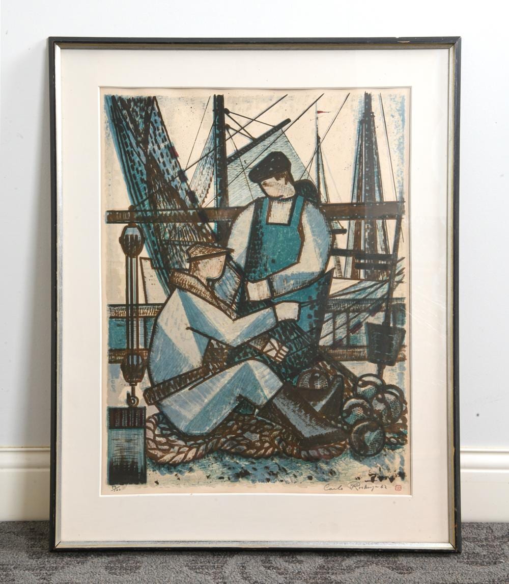 Carlo Rosberg comparable auction result: carlo rosberg 20th c fishermen lithograph print