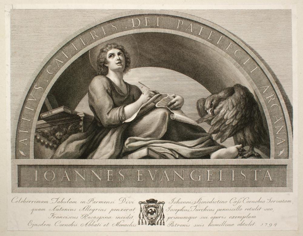 Correggio comparable auction result: francesco rosaspina st john the evangelist after correggio
