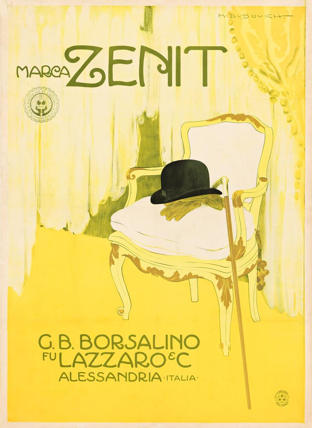 Marcello Dudovich comparable auction result: marcello dudovich marca zenit g b borsalino 1911