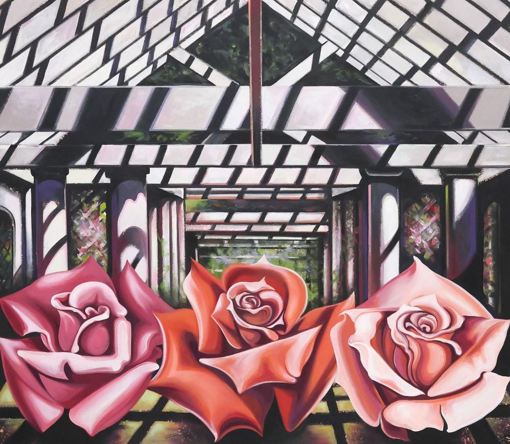 Lowell Nesbitt comparable auction result: lowell nesbitt 1933 1993 the rose arbor botanical series painting 54 x 62