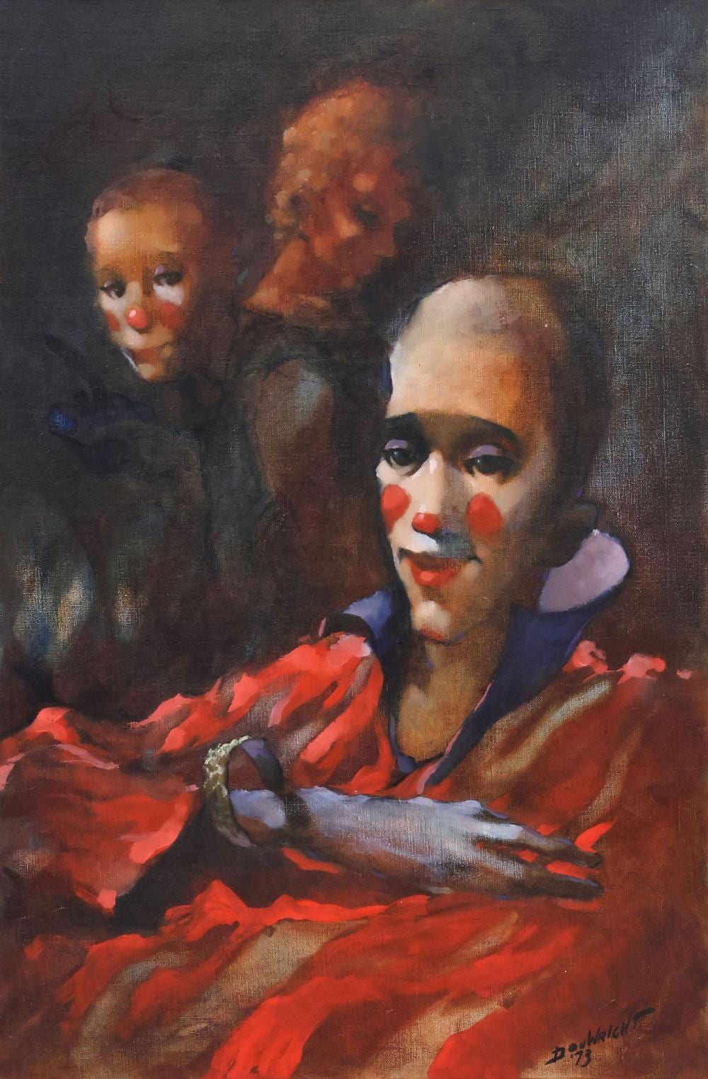 Don Wright comparable auction result: don wright 1938 2007 oil painting of circus clowns