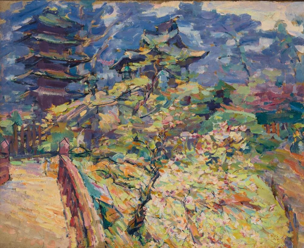 Joseph Raphael comparable auction result: joseph raphael 1869 1950 pagodas in the japanese tea house golden gate park san francisco california circa 1940 45