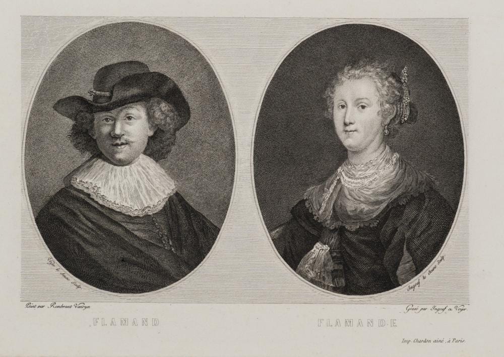 F. VOYEZ (*1746) after REMBRANDT (*1606), Rembrandt and sister - double portrait, Etching sold by Fichter Kunsthandel, lot 519 — auction record photograph
