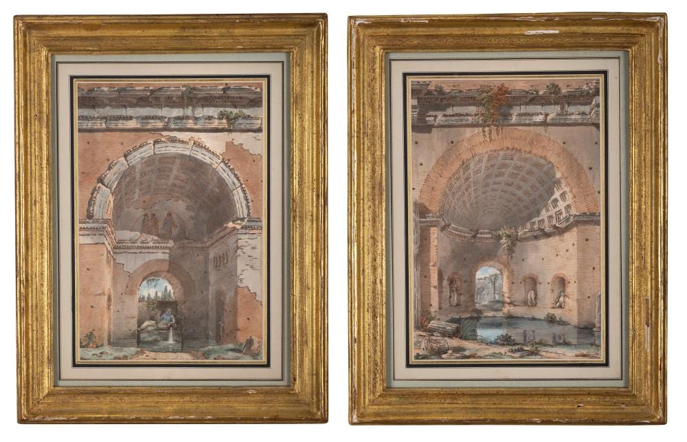 Victor Jean Nicolle comparable auction result: victor jean nicolle french 1754 1826 vue d un monument antique a pair watercolour 24 x 16cm provenance with cailleux faubourg saint honor paris