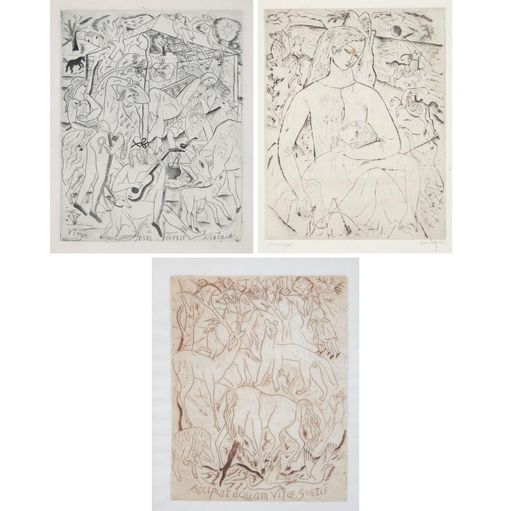 David Jones comparable auction result: david jones 1895 1974 the wounded knight nativity with shepherds and beasts rejoicing drink the water of life freely ca 1930
