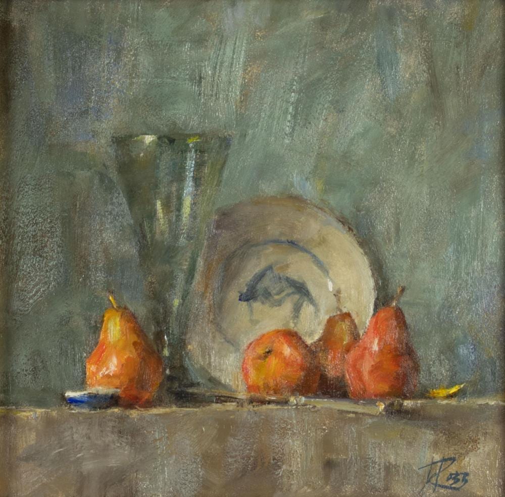 Laura Robb comparable auction result: laura robb b 1955 fish bowl with red pears