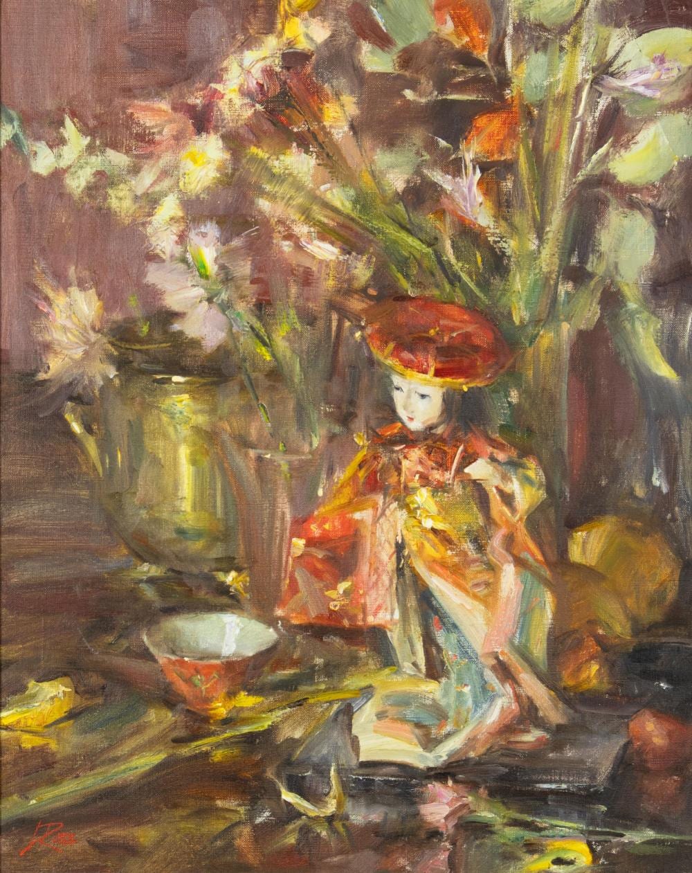 Laura Robb comparable auction result: laura robb b 1955 arrangement with japanese doll