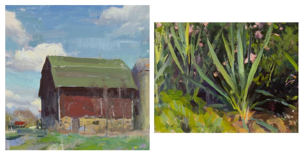 Dan Gerhartz comparable auction result: dan gerhartz b 1965 two paintings eggert s farm at the front door