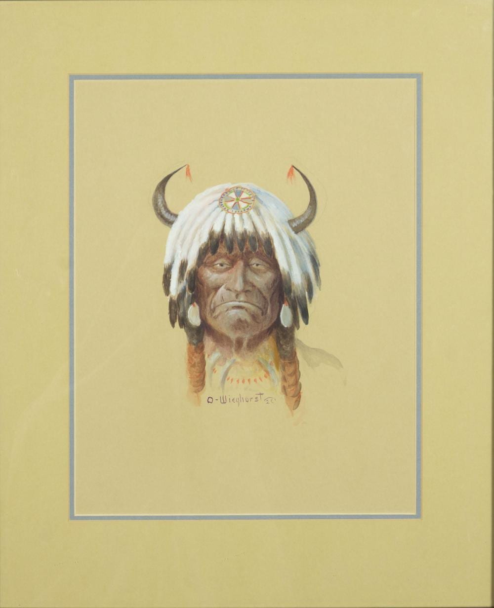 Olaf Wieghorst comparable auction result: olaf wieghorst american 1899 1988 portrait with buffalo headdress