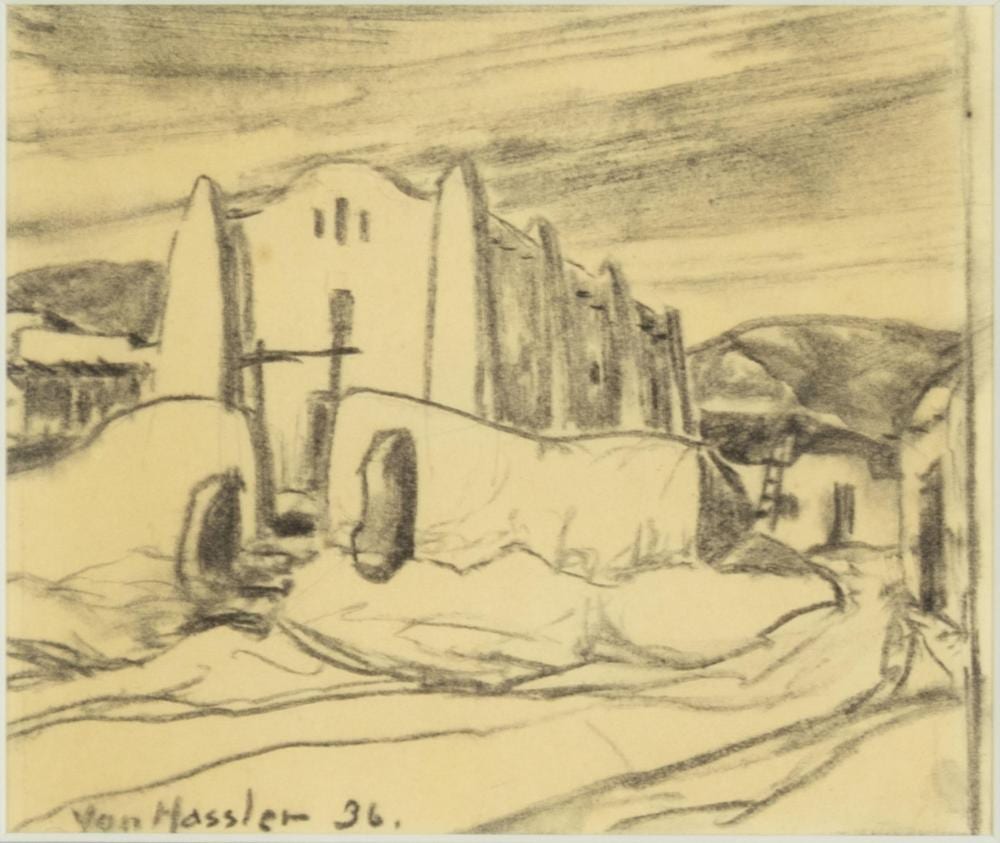 Carl Von Hassler comparable auction result: carl von hassler 1887 1969 new mexico village church 1936