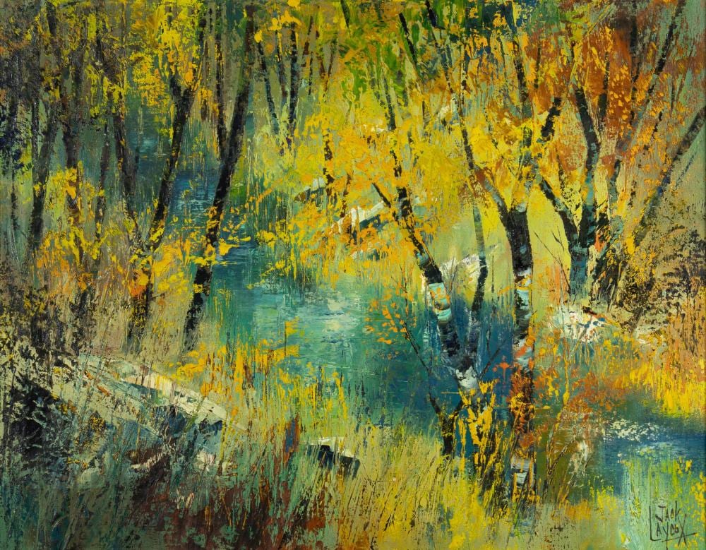 Jack Laycox comparable auction result: jack laycox san francisco ca 1921 1984 pond and autumn grass 1967