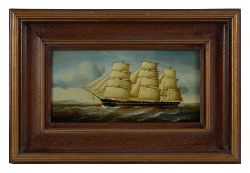 Jean Laurent comparable auction result: jean laurent french 1898 1988 american clipper ship at sea h 12 in w 24 in framed h 24 1 2 in w 36 1 2 in