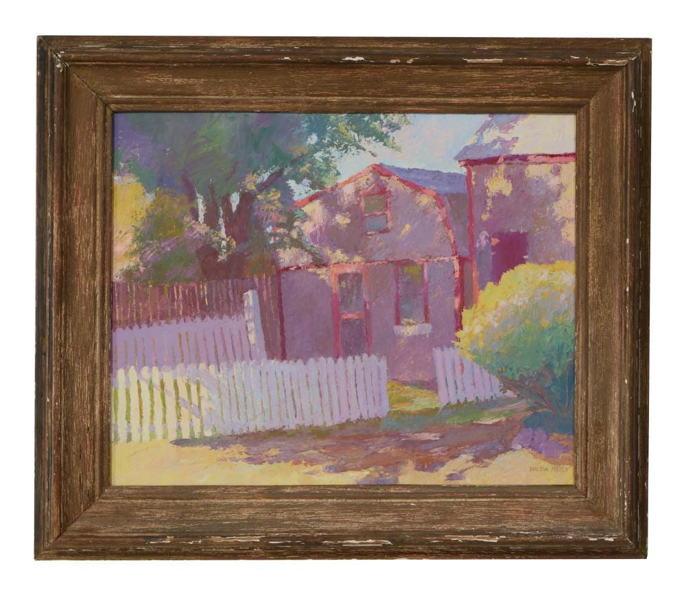 Hilda Neily comparable auction result: hilda neily american cape cod school b 1947 sunlit cottage with picket fence h 16 1 4 in w 20 in framed h 22 in w 25 3 4 in