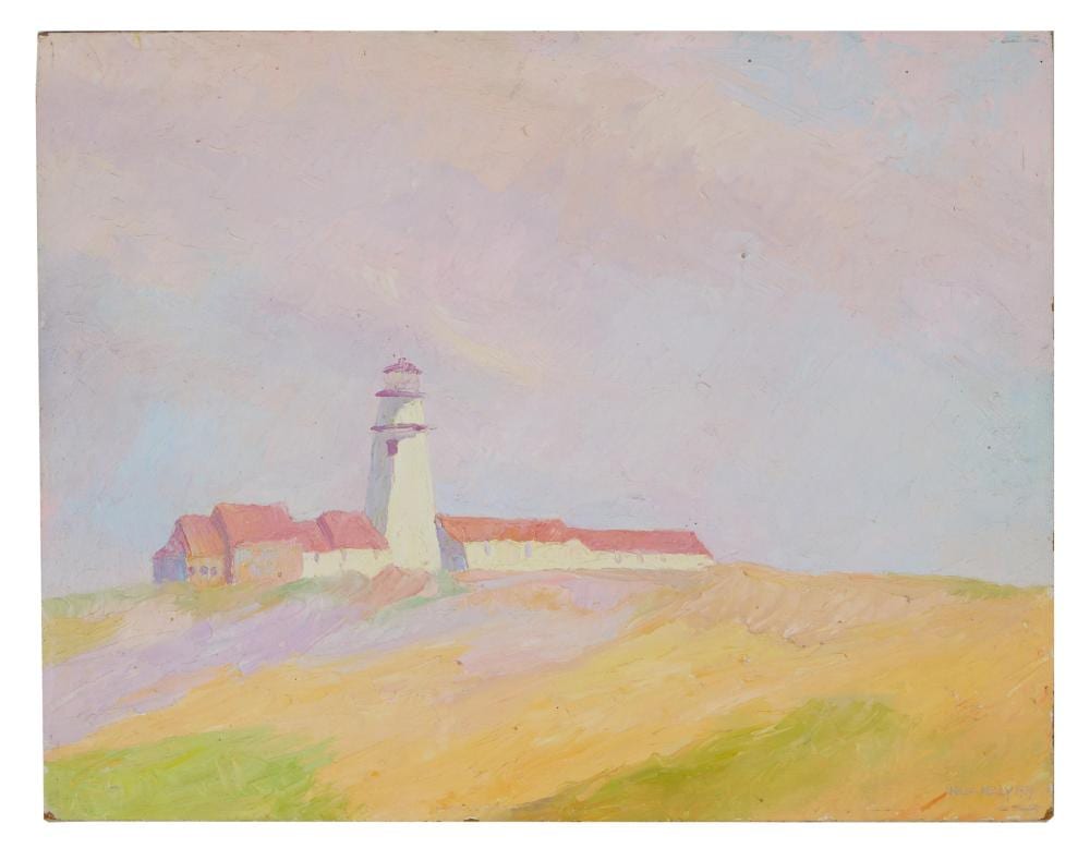 Hilda Neily comparable auction result: hilda neily american cap cod school b 1947 lighthouse 1979 h 14 in w 18 in