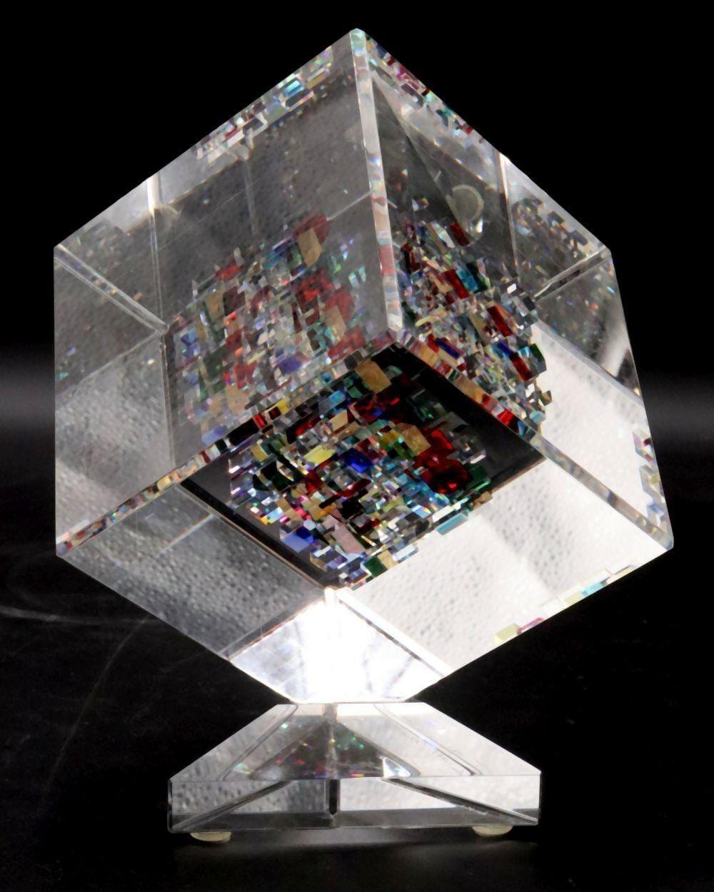 Jon Kuhn comparable auction result: jon kuhn american b 1949 pallas art glass cube sculpture