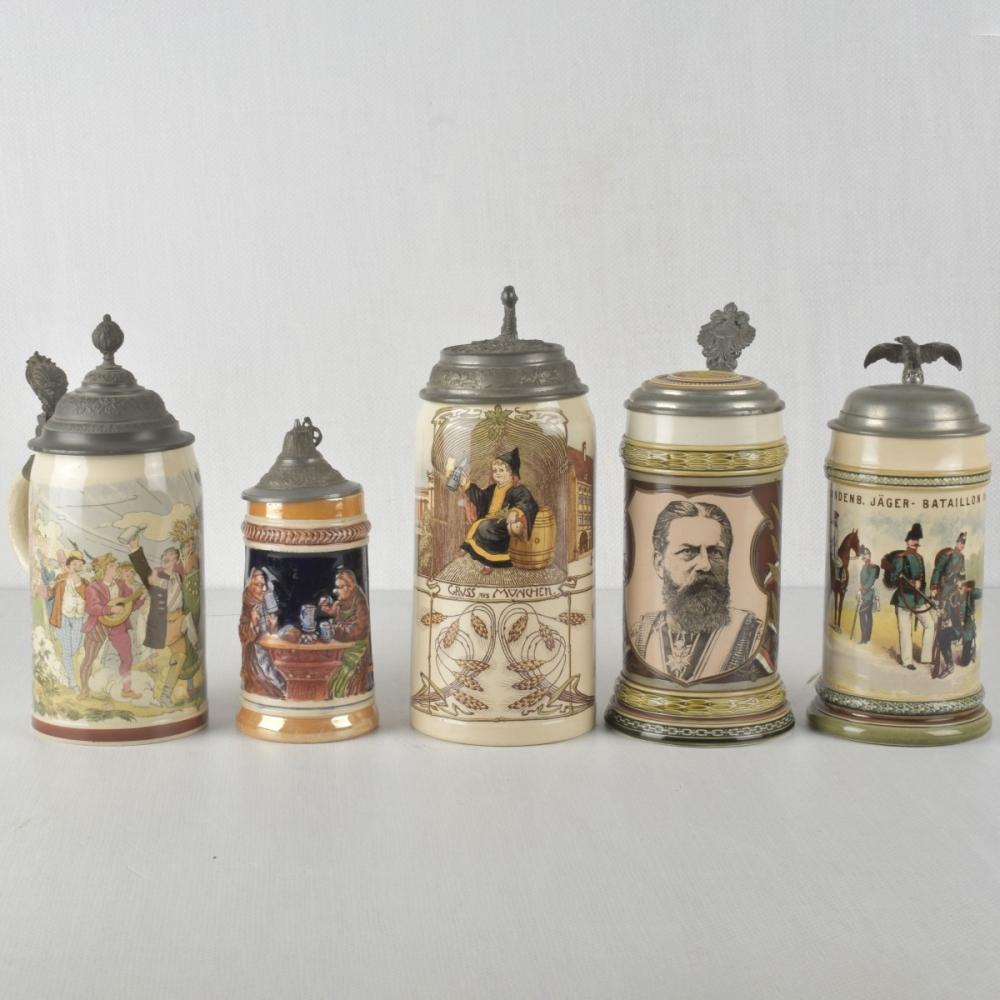Vintage German Stoneware Steins sold by Kodner Galleries, lot 72 — auction record photograph