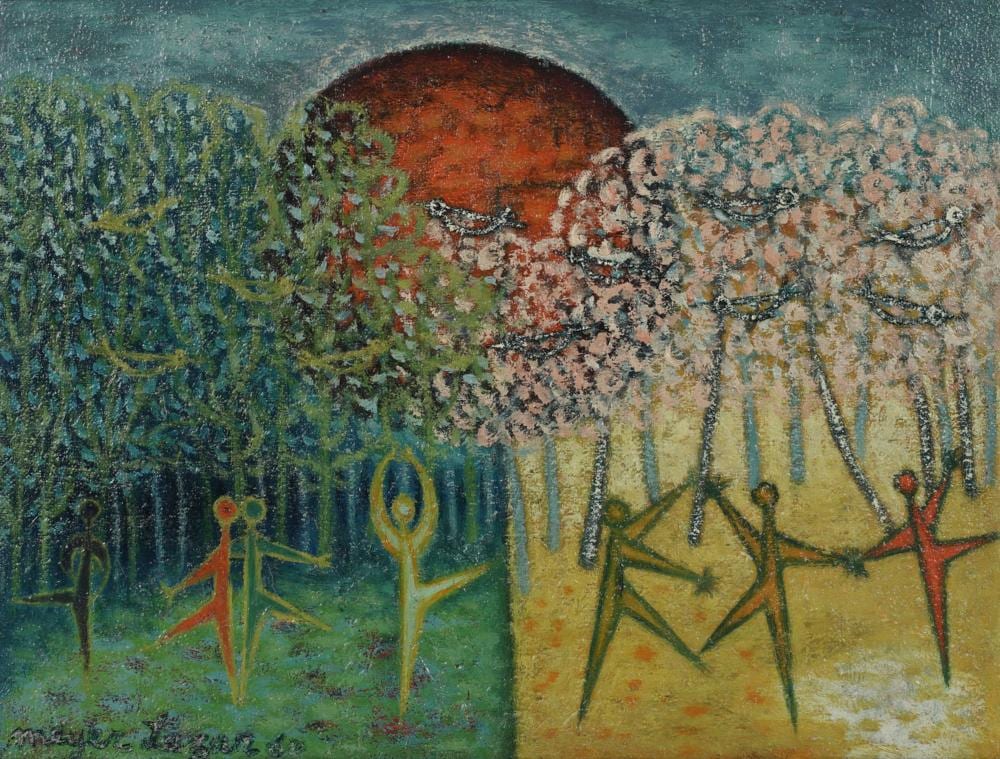 meir lazar 1923 1995 figures dancing in landscape · Abell Auction · 2026-04-23 Meyer Lazar comparable auction result: meir lazar 1923 1995 figures dancing in landscape