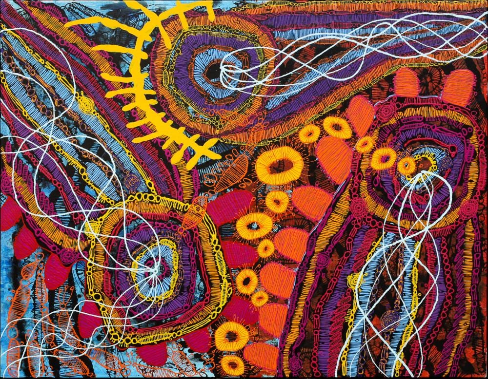Jackie Wirramanda comparable auction result: jackie wirramanda walking on country acrylic on linen 95cm x 122cm