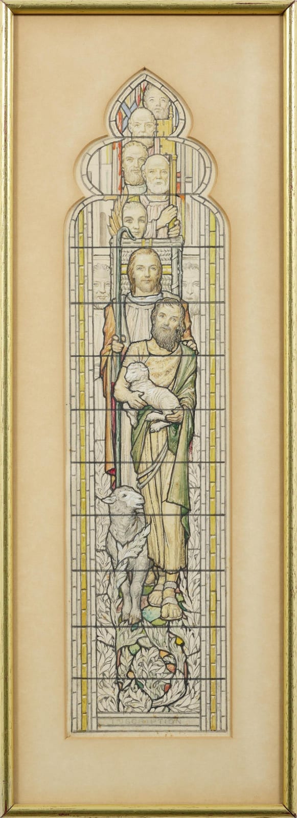 Napier Waller comparable auction result: mervyn napier waller 1894 1972 the good shepherd a design for a stained glass window pencil watercolour and gouache 41 5 x 10