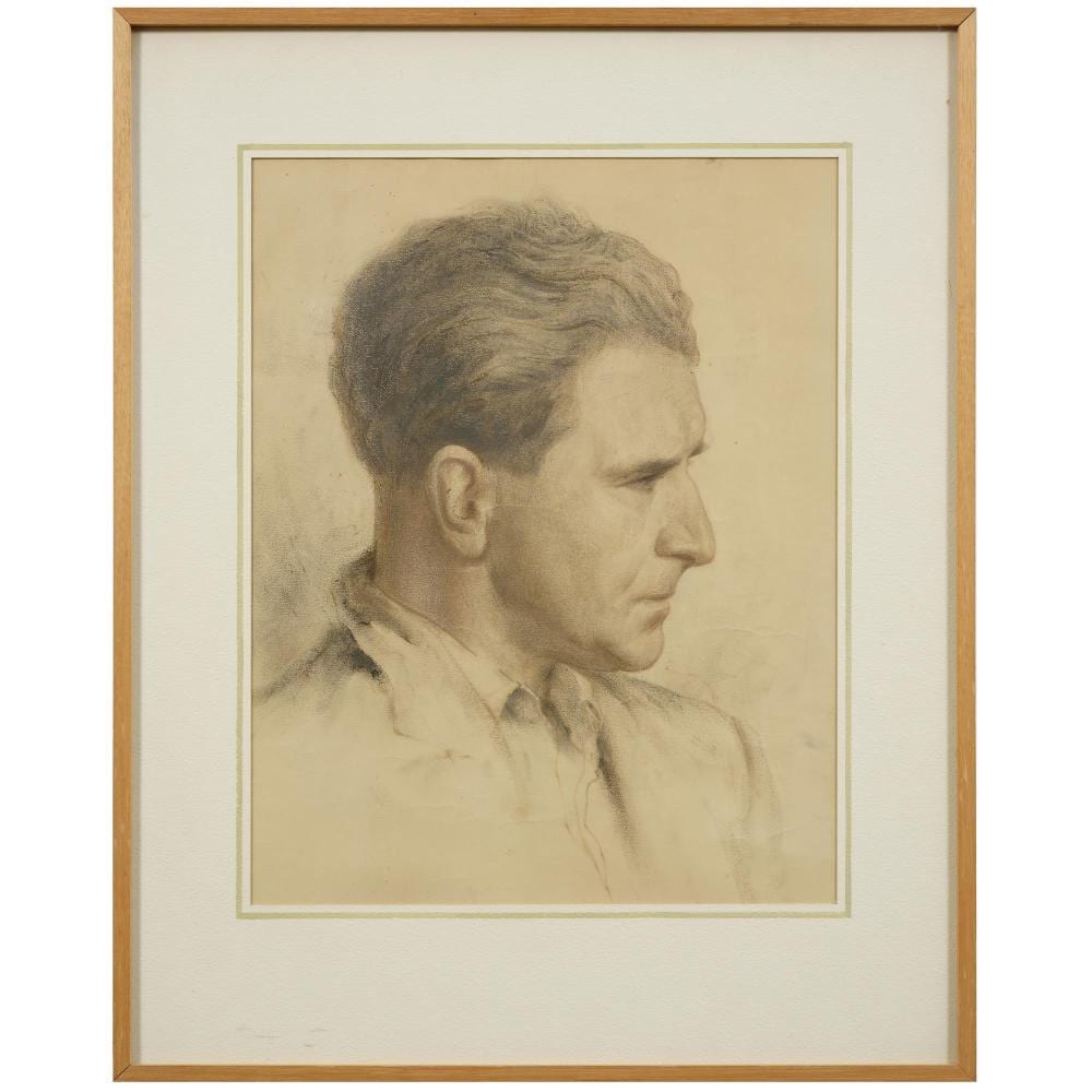 Napier Waller comparable auction result: mervyn napier waller 1894 1972 a self portrait in profile to the right black and brown crayon over point of the brush outlines in