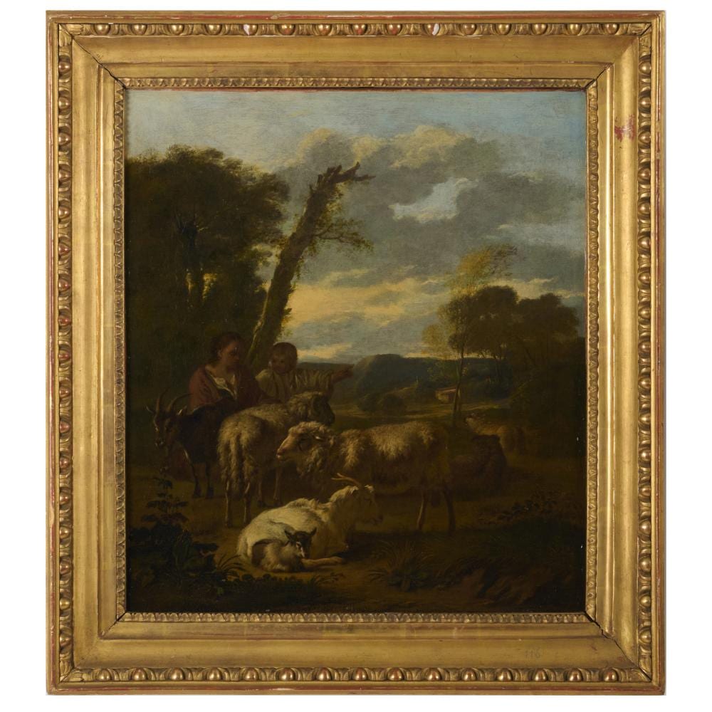 Simon van der Does comparable auction result: simon van der does 1653 c 1718 peasant children with sheep and goats in a landscape