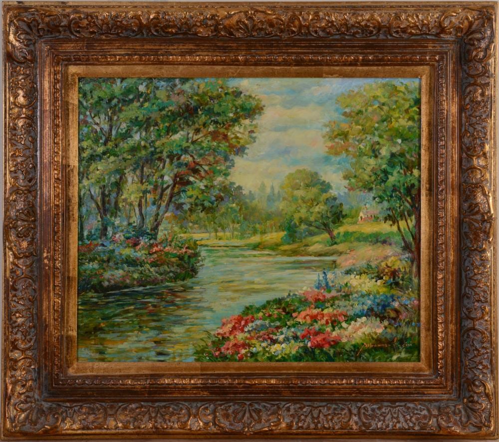 Alberto Pasini comparable auction result: alberto pasini 20th century river landscape