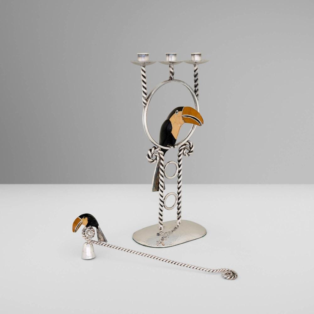 emilia castillo toucan three light candelabrum and snuffer · Wright · 2026-04-30 Emilia Castillo comparable auction result: emilia castillo toucan three light candelabrum and snuffer